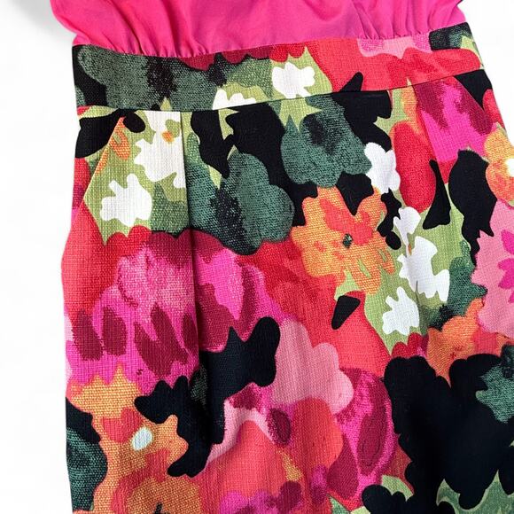 Anthropologie Tabitha Great Escape Sheath Dress Pink Black Zip‎ Ruffle Floral 6 - Picture 4 of 6